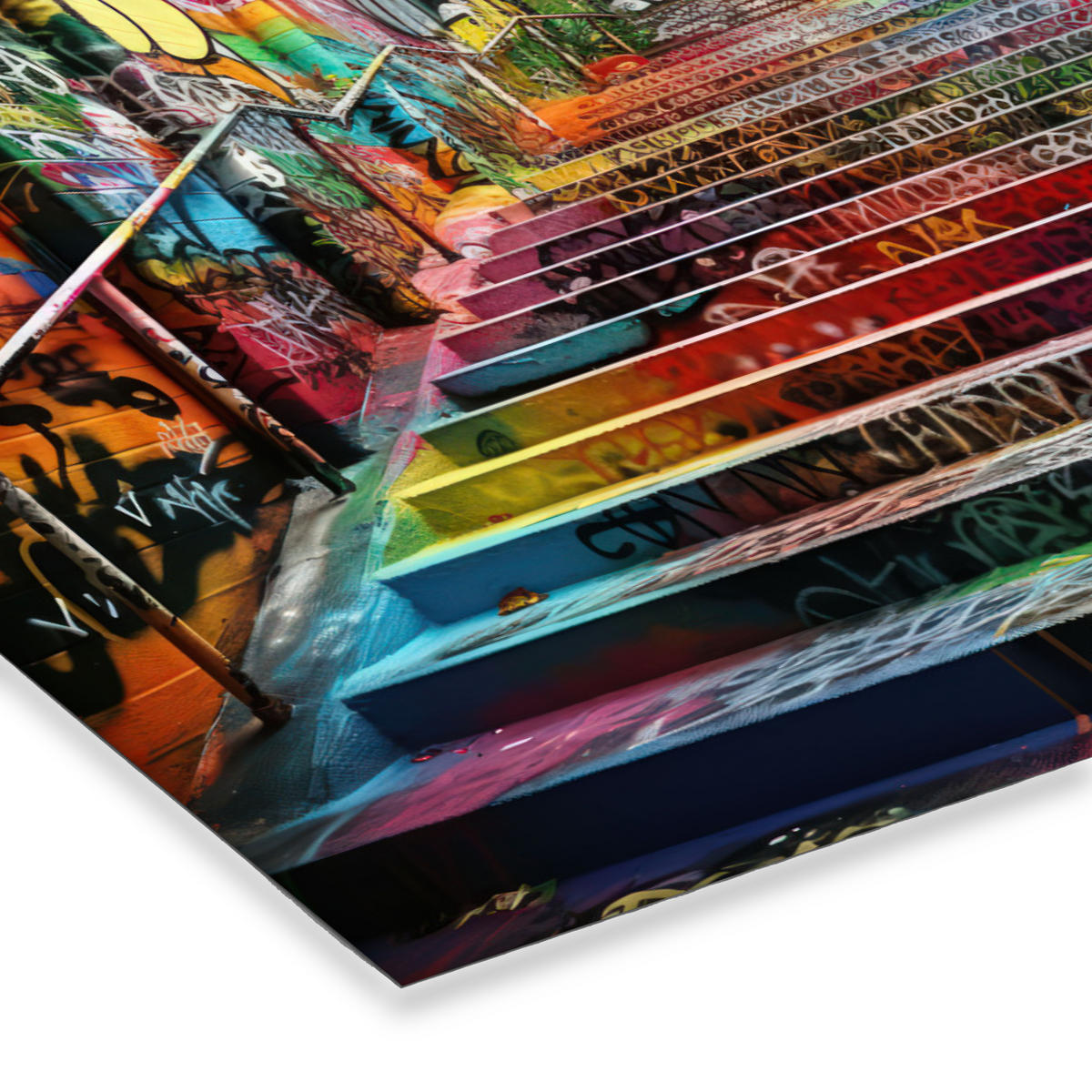 POSTER MIT RAHMEN Treppe - Graffiti - Farben - Kunst 60x40 cm - Multicolor, Papier (60/40cm) - MuchoWow