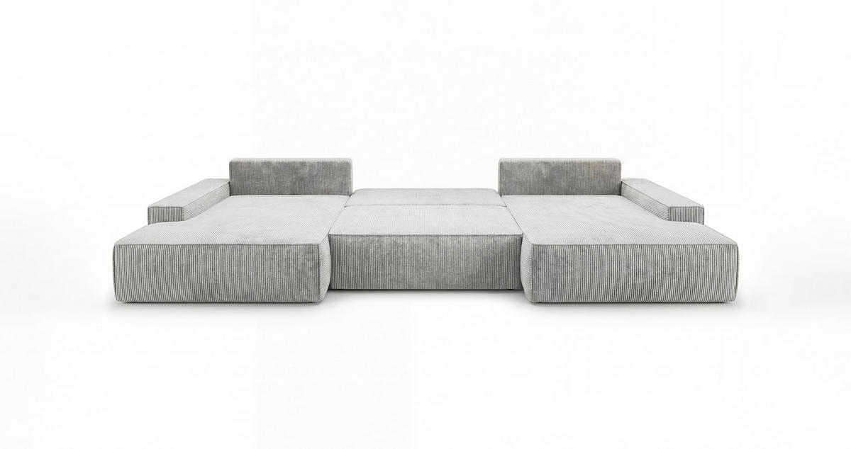 SEDACÍ souprava VERONA tvar U šedá manšestr Poso 55 - funkce spaní, úložný prostor - šedá, textil (385/86/185cm) - Cornero