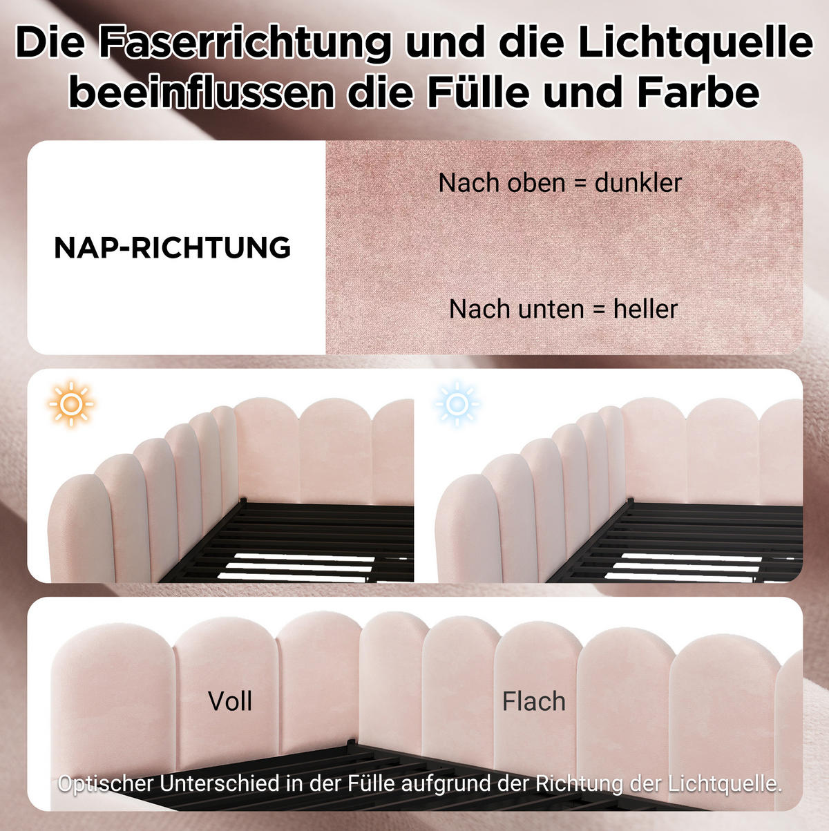 POLSTERBETT aus Samt 90x200 cm in Rosa mit Ausziehbett - Rosa, Textil (90/200cm) - Modfu