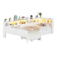 TAGESBETT 90/200 cm aus MDF und Sperrholz mit Ausziehbett, LED und Ladestation, Weiß - Weiß, Holzwerkstoff (90/200cm) - Redom