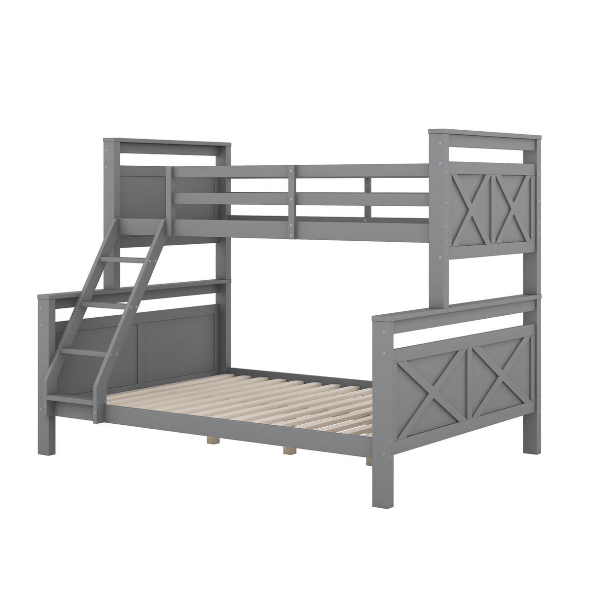 ETAGENBETT 90/140/200 cm aus Kiefernholz und MDF mit Leiter und Sicherheitsgeländer Grau - Grau, Holz (140/200cm) - Modenvie