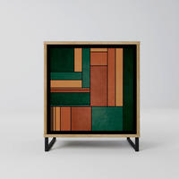 SIDEBOARD EARTHY FIGURES, Eichefarben, 57,5x42x67,5 cm, Schwarze Metall-Rahmenfüße - Eichefarben/Multicolor, Holzwerkstoff/Metall (57.5/67.5/42cm) - SpaceRebels