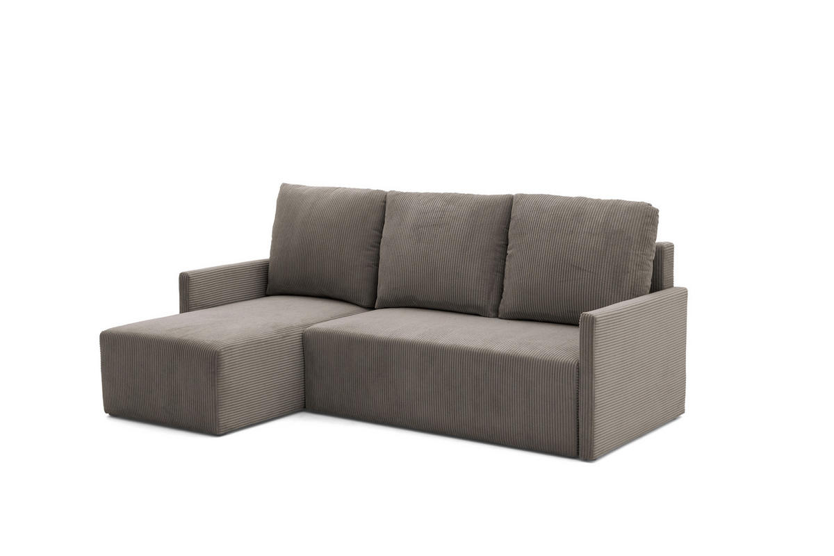 ECKSOFA GARDA L Links mit Schlaffunktion 132x198 Cord Hellbraun - Hellbraun/Schwarz, Holz/Kunststoff (209/145cm) - Muffo