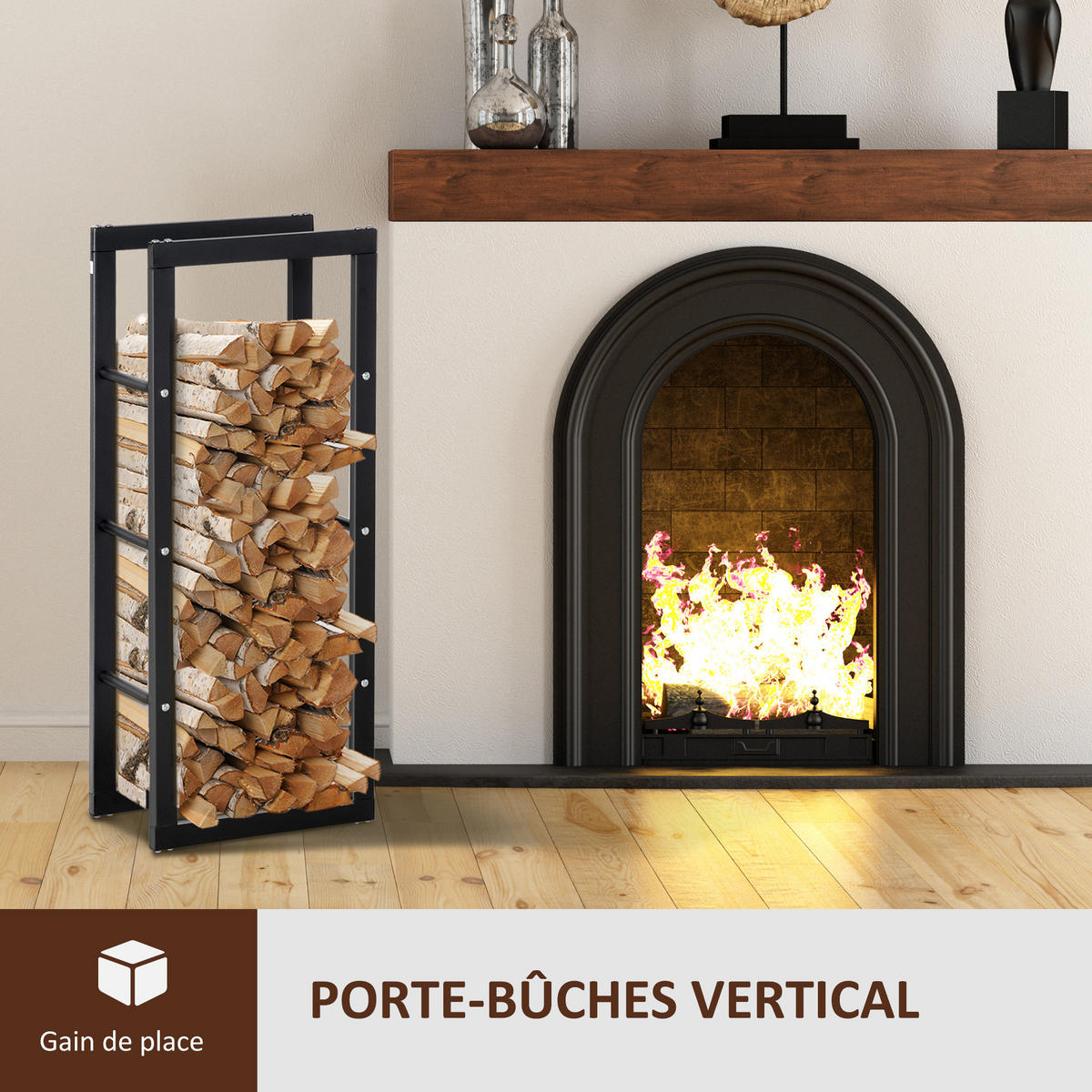 KAMINHOLZREGAL DE-18345 100 kg belastbar, 100 cm hoch Schwarz - Schwarz, Metall (25/100/40cm) - ComfortXL