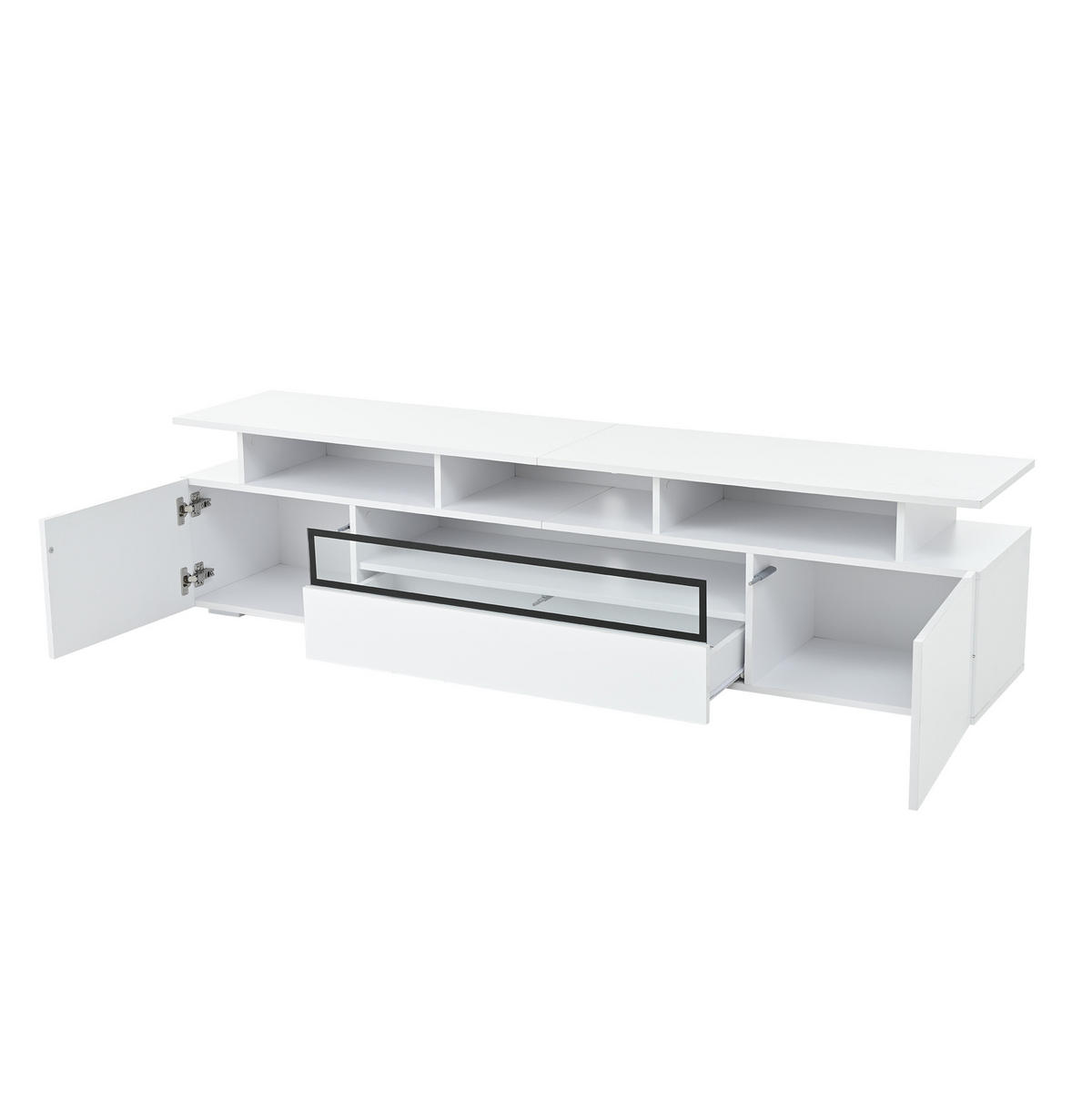 TV-LOWBOARD aus Spanplatte 180x38x45 cm Weiß mit LED-Beleuchtung, 2 Schränken und 1 Schublade - Weiß, Holzwerkstoff (180/45/38cm) - IVMEU