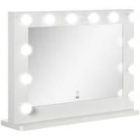 HOLLYWOOD Spiegel 80 x 60 cm Schminkspiegel mit LED-Beleuchtung, Touchschalter - Weiß, Metall (80/60/20cm) - HOMCOM
