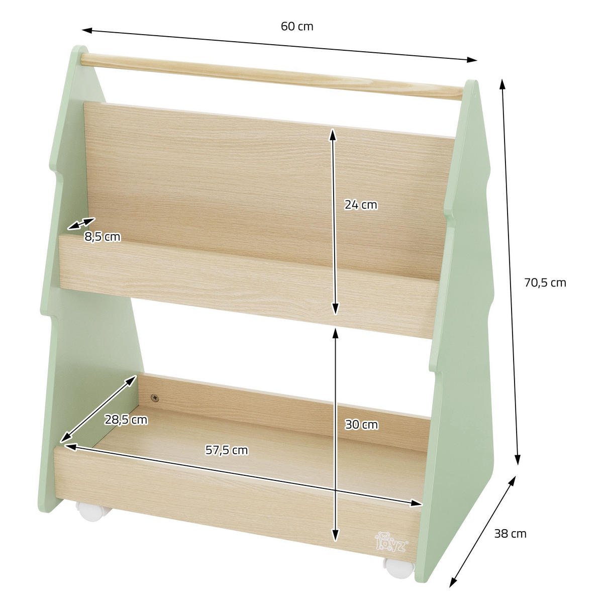 KINDERREGAL Tanne, Grün/Natur - Naturfarben, Holz (60/70/38cm) - Joyz