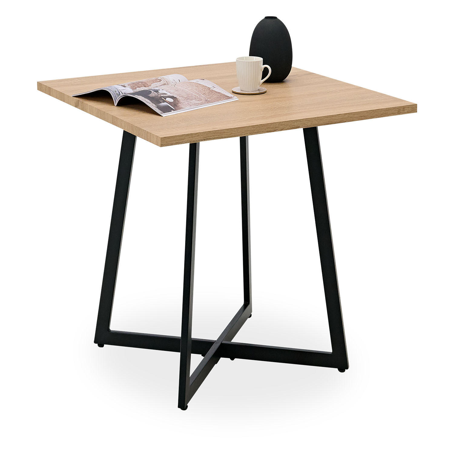 Homestyle4u Esstisch Natur, Schwarz 80x76x80 cm