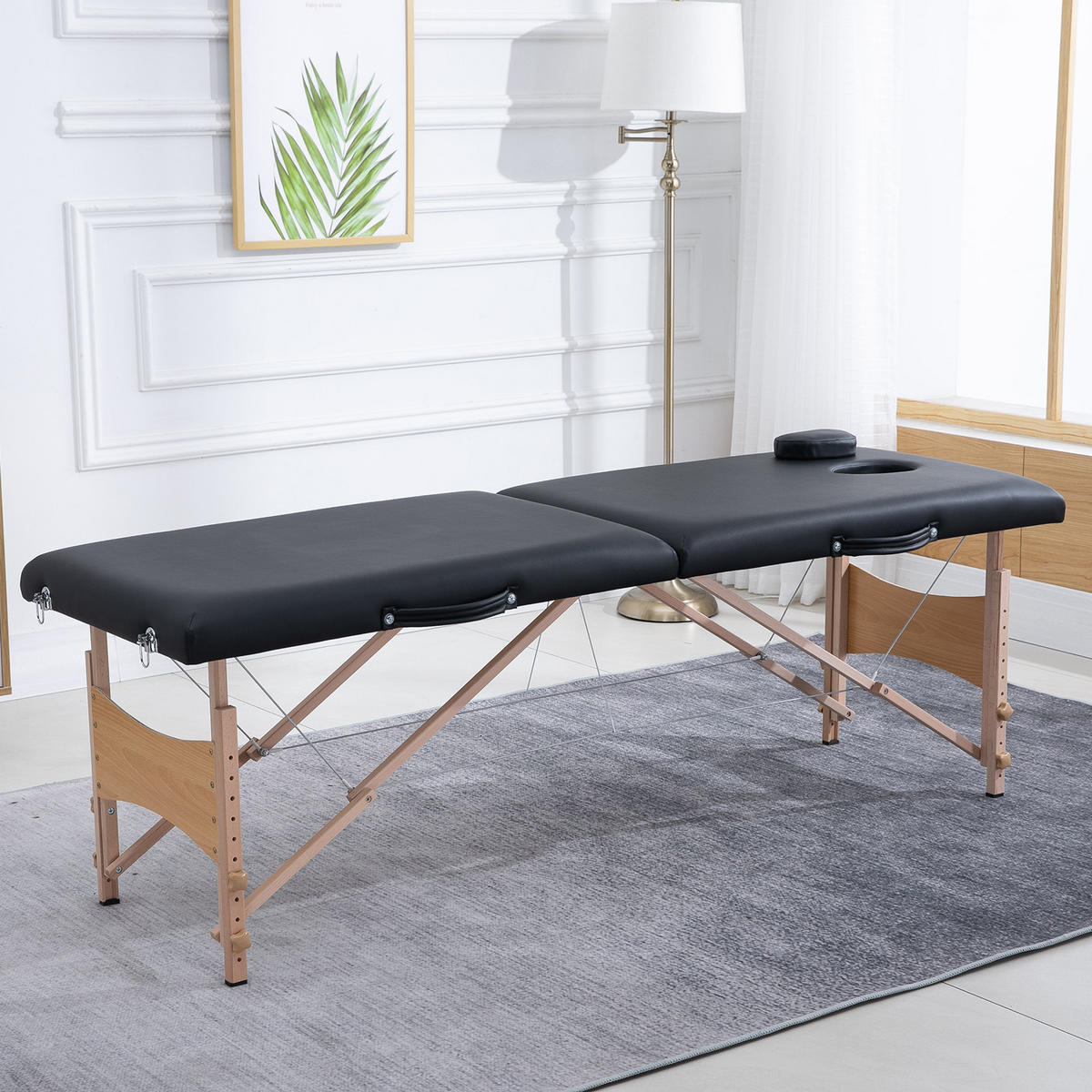 MASSAGELIEGE Mobiler Massagetisch Höhenverstellbar Kosmetik Bank Holz Schwarz - Schwarz, Kunststoff (60/58/186cm) - HOMCOM