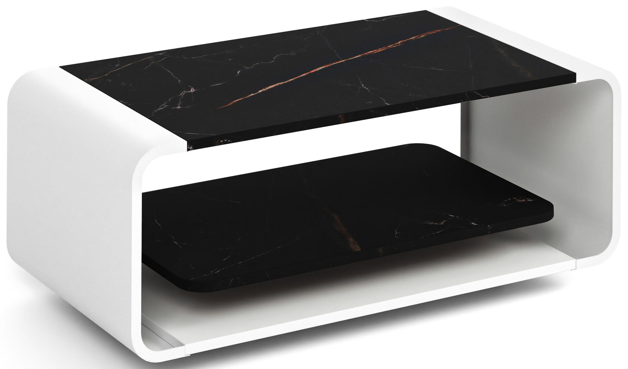 COUCHTISCH Sora in Schwarz Marmor Kupfer mit abgerundetem weißem Metallgestell 100/50/41 cm - Schwarz/Kupferfarben, Holzwerkstoff (50/100/41cm) - WFL GROUP