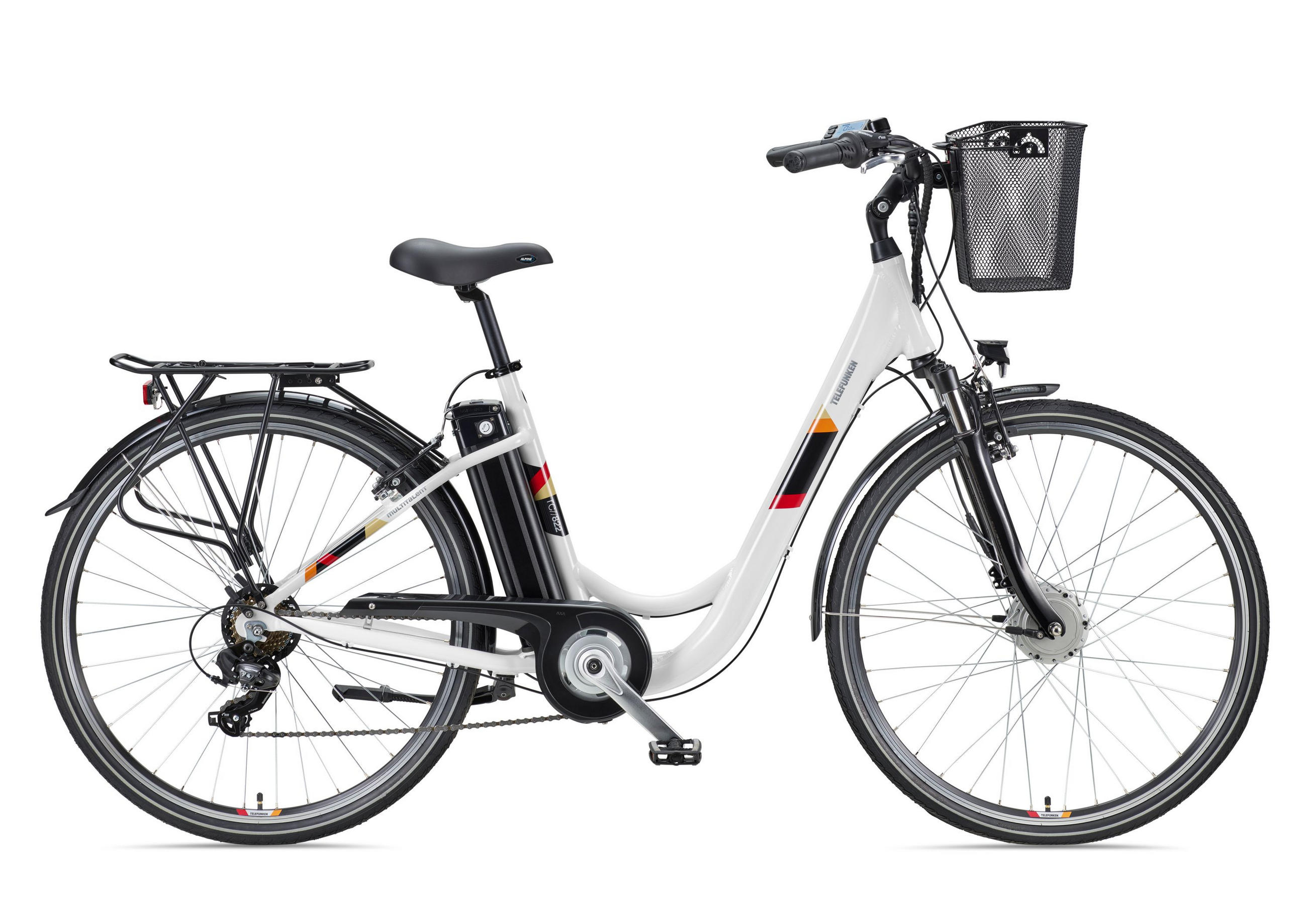E-BIKE Cityrad Multitalent RC822 Für Damen u. Herren 374,4 Wh Frontmotor 7-Gang-Kettenschaltung 28 Zoll - Weiß, Metall (114.5cm) - Telefunken