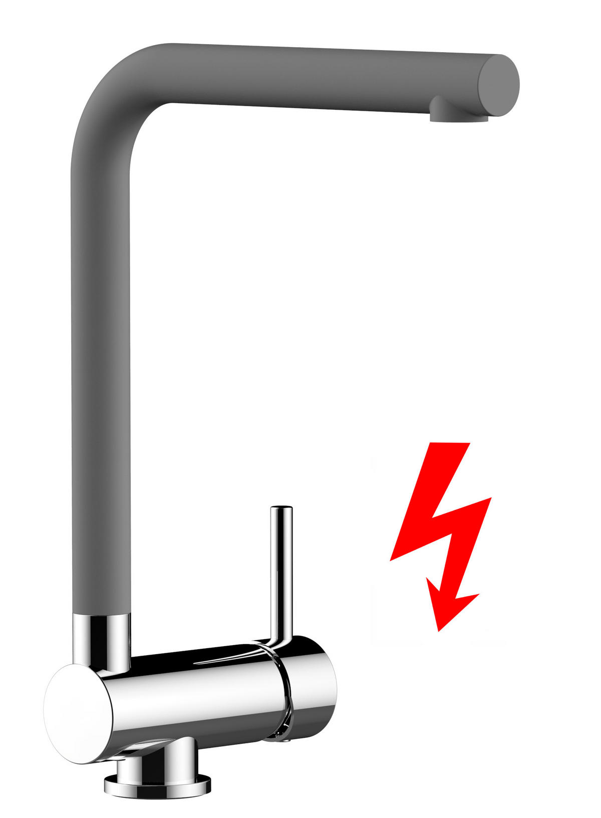 NIEDERDRUCK-VORFENSTER-KÜCHENARMATUR, Umklappbar 6 CM, Verchromt und Zement Granit, 360° schwenkbar - Grau, Metall (20/31.3/20cm) - VIZIO