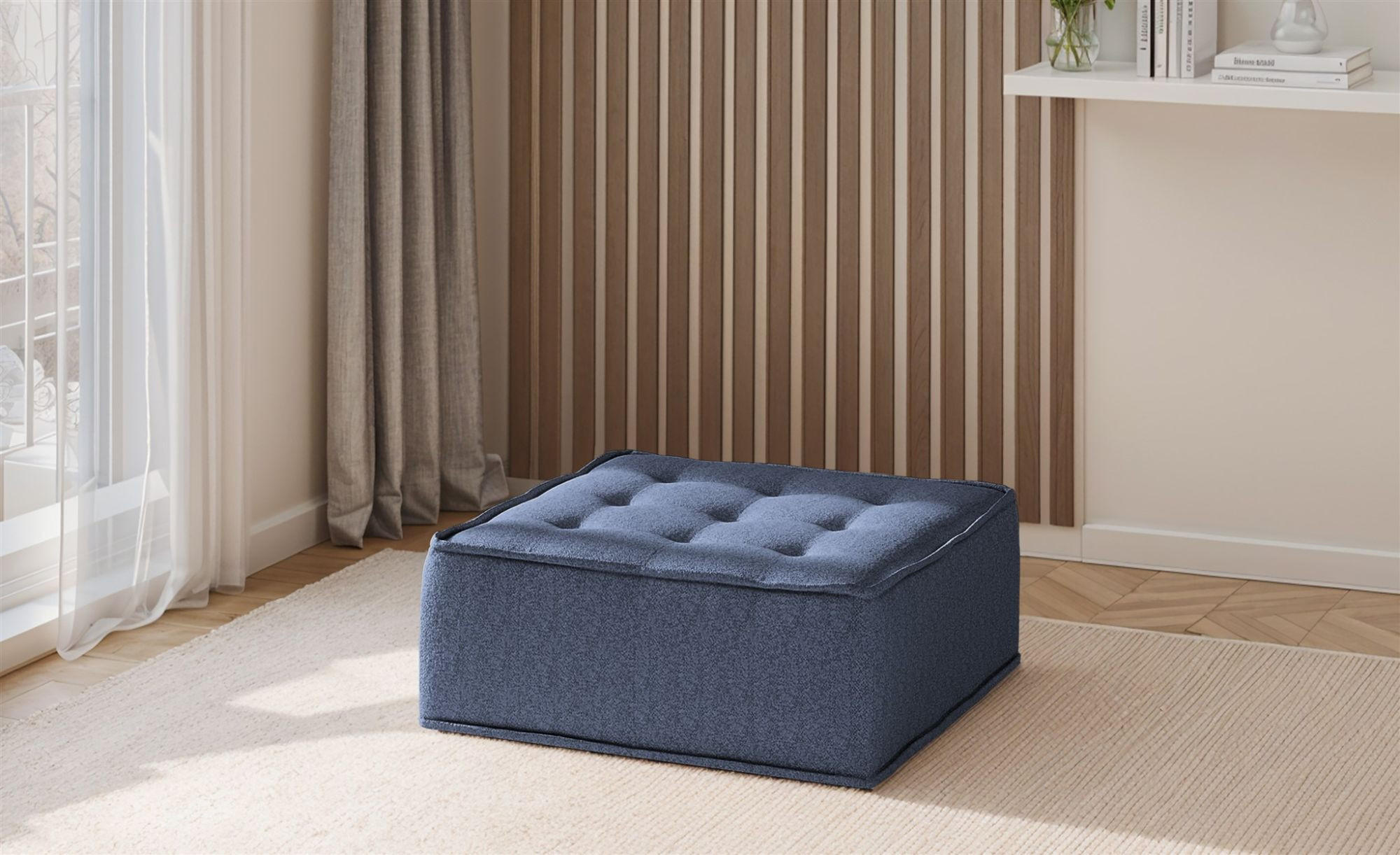 POLSTERHOCKER Sande In Raven - Blau, Holzwerkstoff/Textil (90/38/90cm) - Fun Möbel
