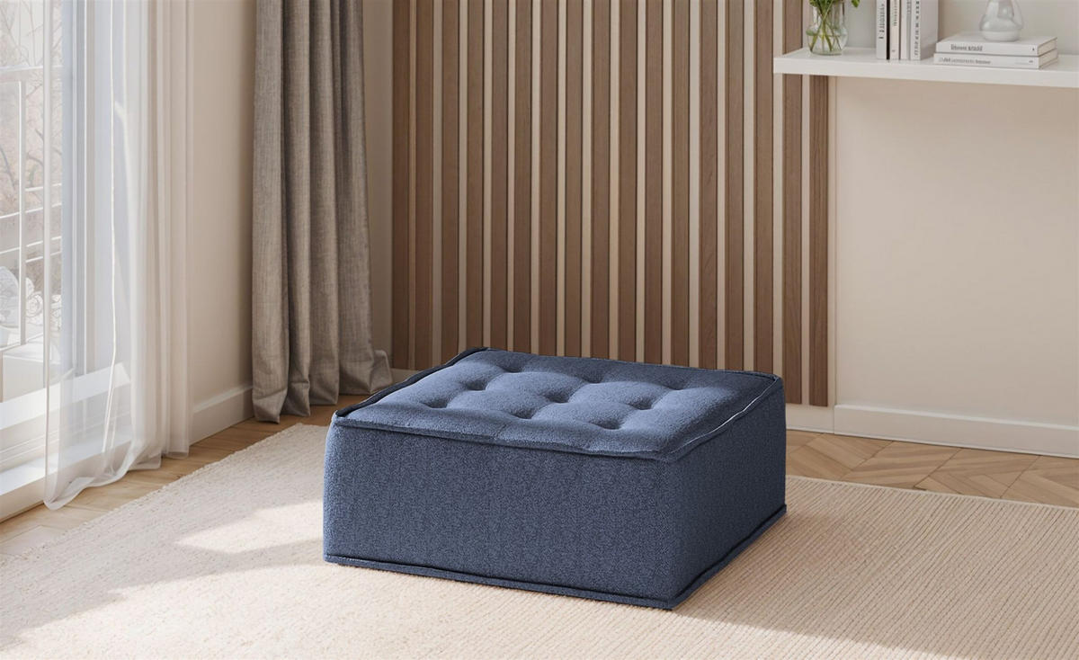 POLSTERHOCKER Sande In Raven - Blau, Holzwerkstoff/Textil (90/38/90cm) - Fun Möbel