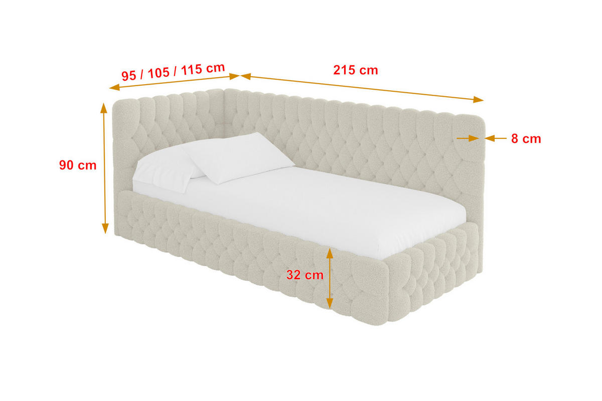 EINZELLBETT Jugendbett mit Bettkasten und Matratze H3/H4, Rechts - MULY 100x200 Beige - Perlmutt, Holzwerkstoff/Textil (100/200cm) - ALTDECOR