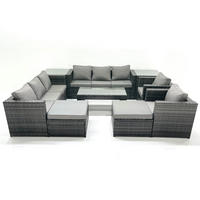 GARTENMÖBEL COUCHTISCH SET mit Sofa Polyrattan Outdoor 10-Sitzer - Dunkelgrau/Grau, Glas/Kunststoff - Fimous