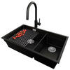 GRANITSPÜLE Praga Slim Duo, 2-er set Schwarz 76/47 cm 2 Becken + Küchenarmatur 40/20 cm + Ablauf-Set + Aufrollbare Abtropffläche ab 80er Unterschrank - Chromfarben/Schwarz, Kunststoff (76/20/47cm) - Primagran