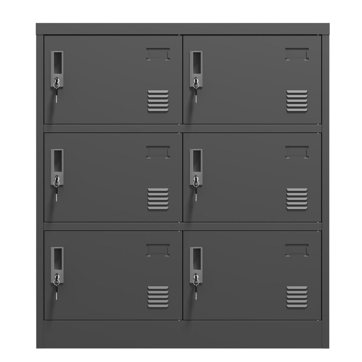 KOMMODE, 6-türiger Metallschrank mit Einzelschlössern und Kartenfächern, 90x40x100 cm, Schwarz - Schwarz, Metall (40/100/90cm) - Modfu