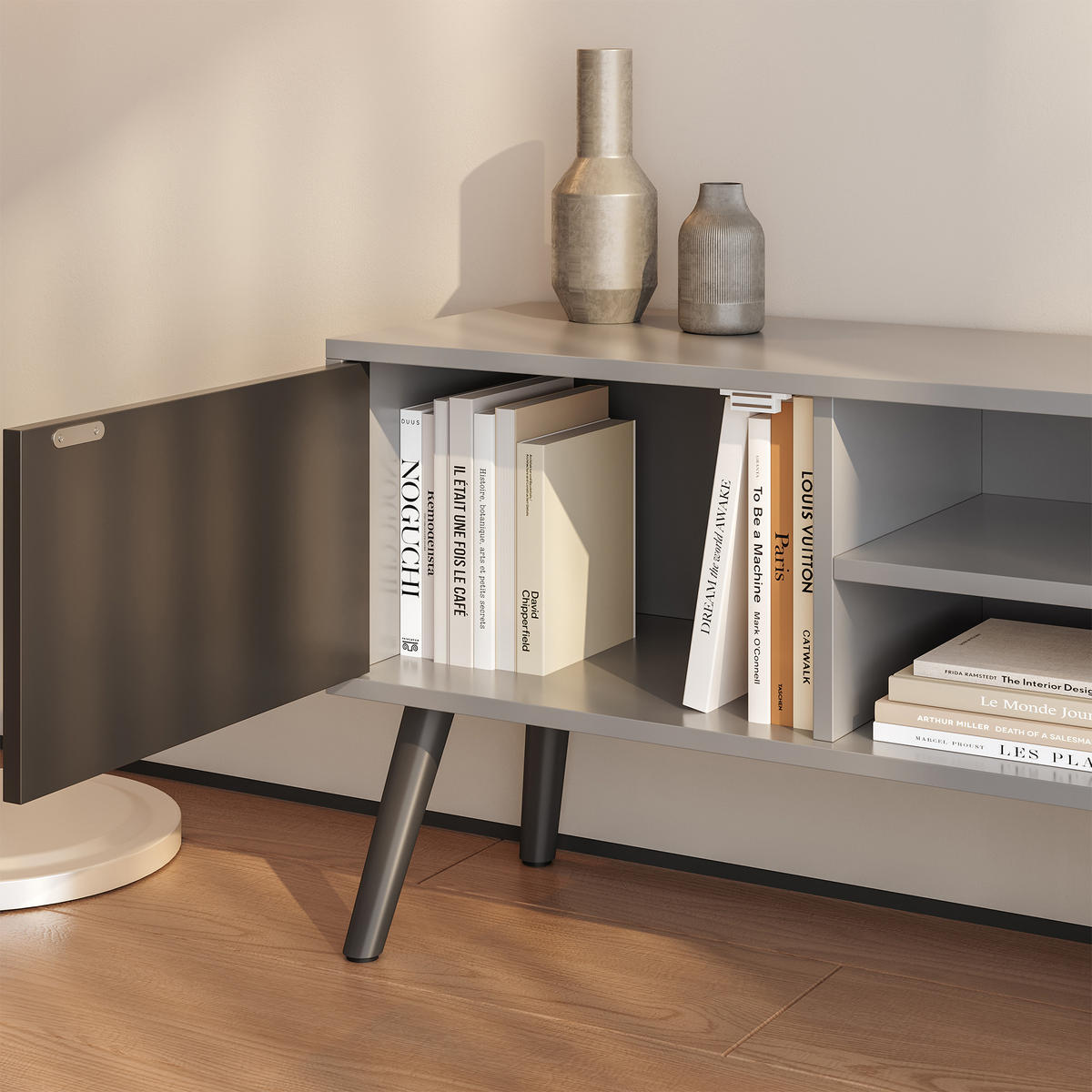 LOWBOARD Eskilstuna - Schwarz, Holz/Holzwerkstoff (120/46.5/29.5cm) - [en.casa]