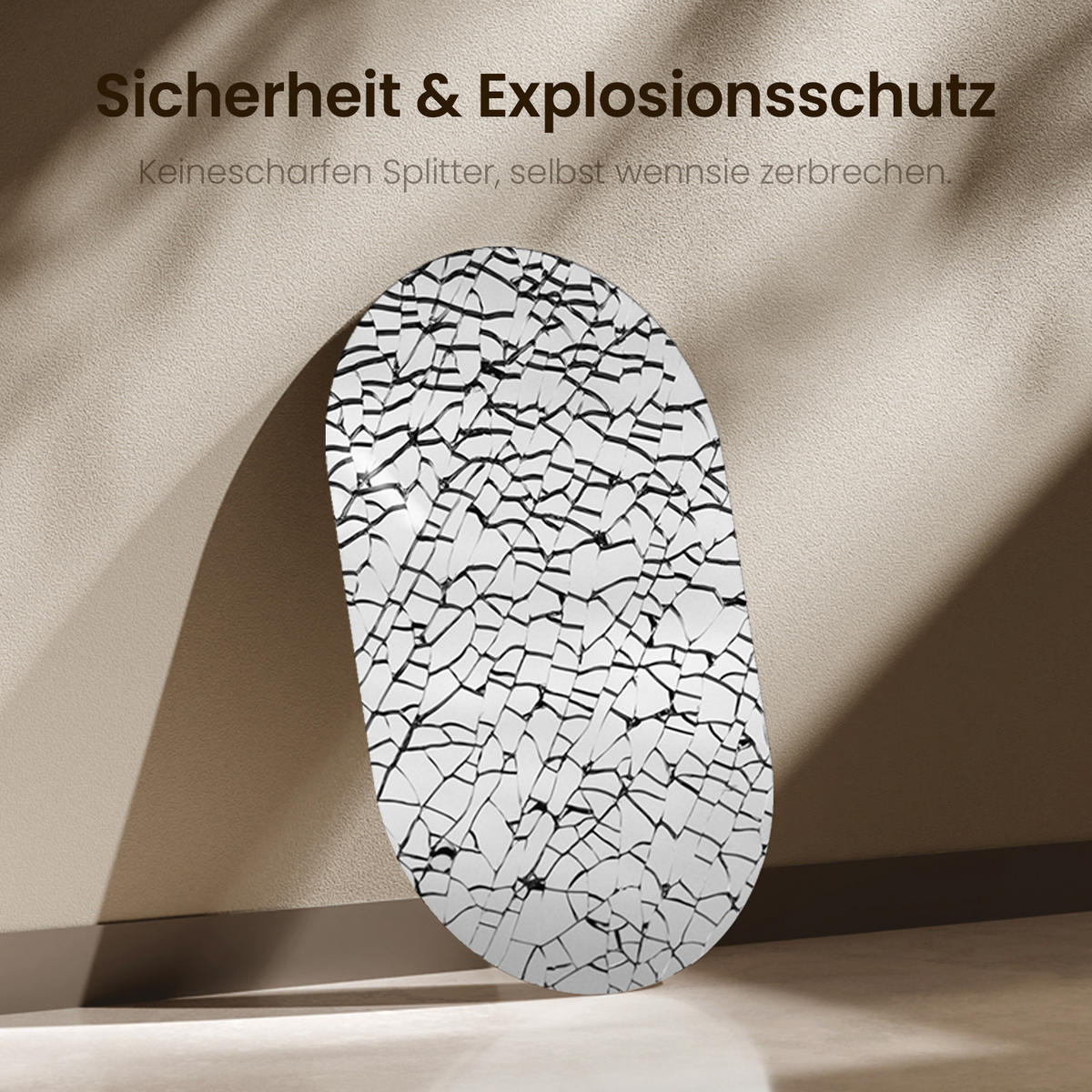 WANDSPIEGEL Vollspiegel-Explosionsschutzfolie Ovale 70/40/1 cm - Weiß, Glas (40/70/70cm) - EMKE