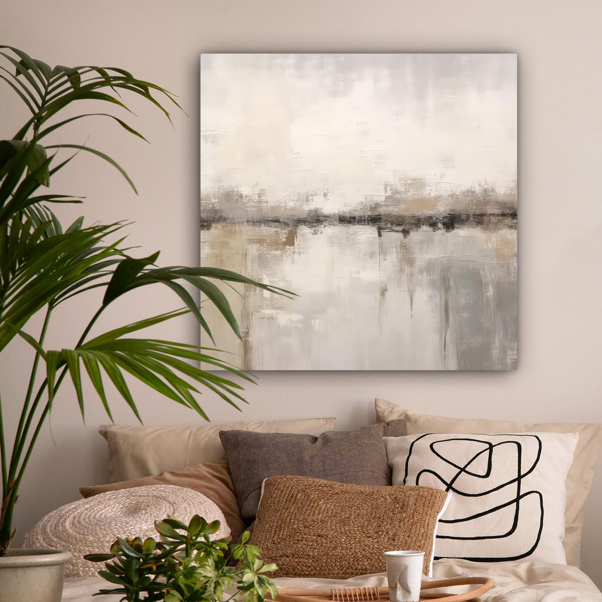 LEINWANDBILD Moderne Kunst - Abstrakt - Beige Deko Groß 90x90 cm - Beige, Textil (90/90cm) - MuchoWow
