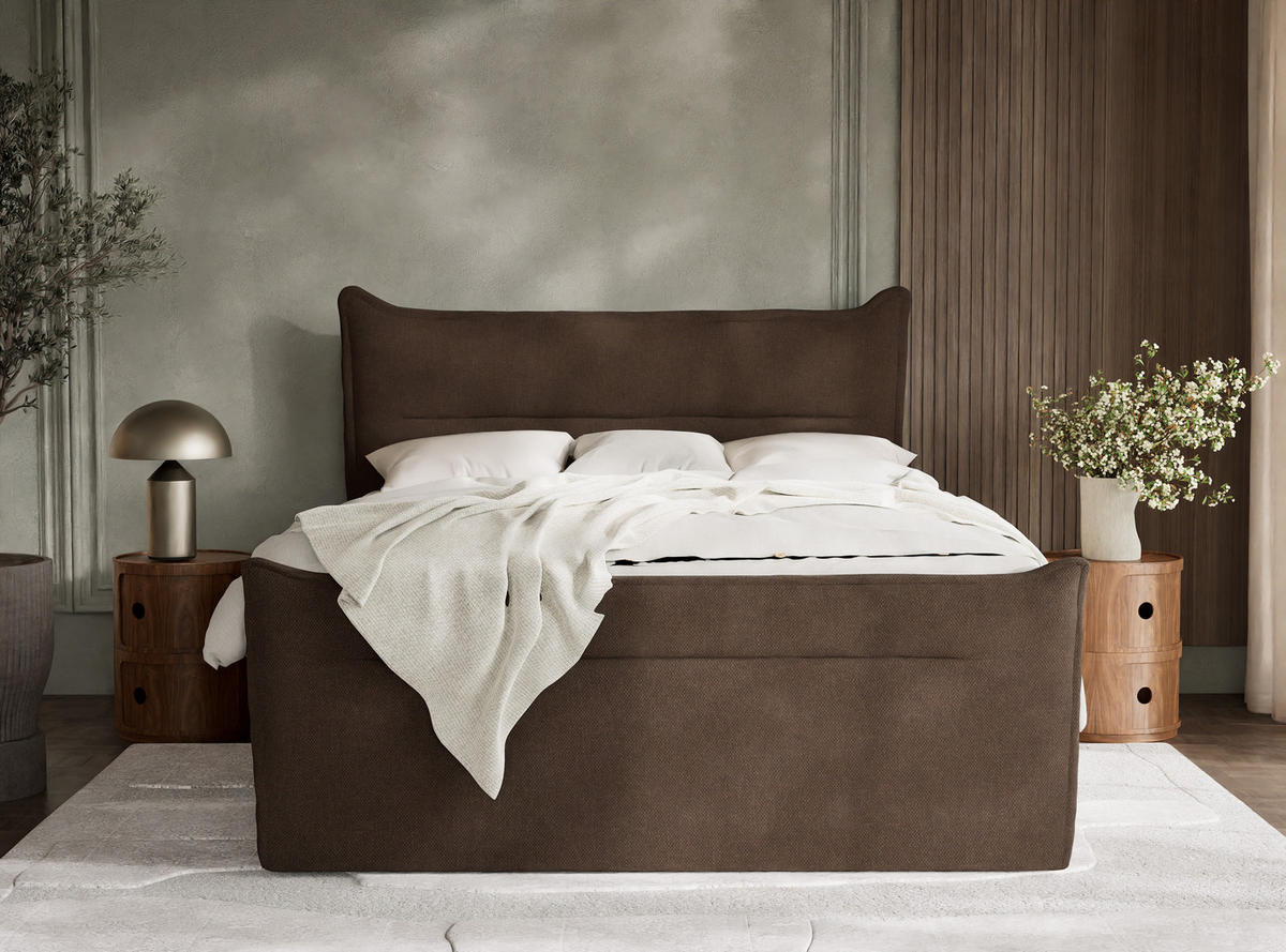 BOXSPRINGBETT Pelino 140/200 cm, in Braun, Bettkasten, Matratze, Topper - Schwarz/Braun, Holz/Holzwerkstoff (140/200cm) - Maison de Reve