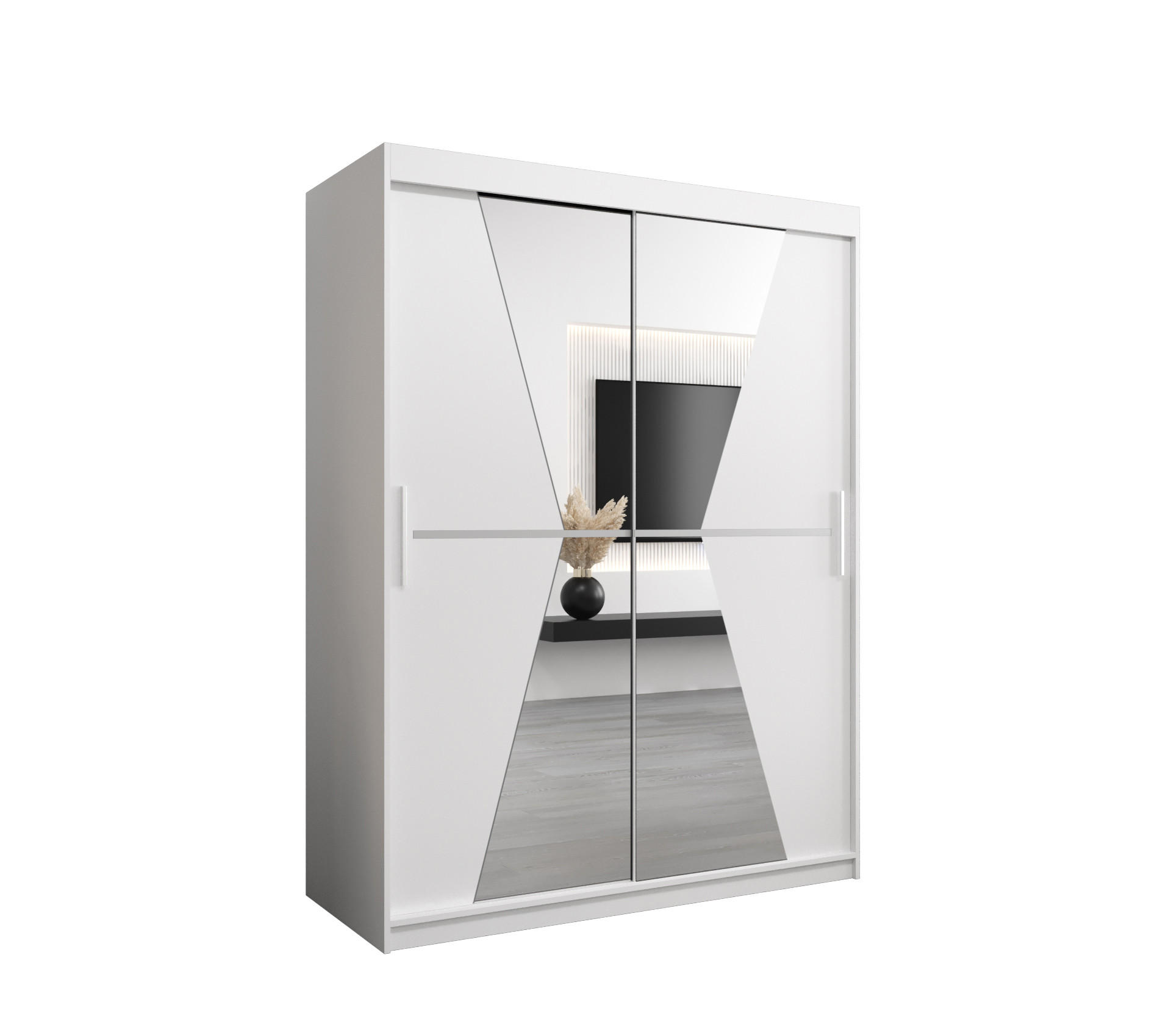 SCHWEBETÜRENSCHRANK 200/150/62 2-türig - Silberfarben/Weiß, Holz/Kunststoff (150/200/62cm) - Abiks Möbel