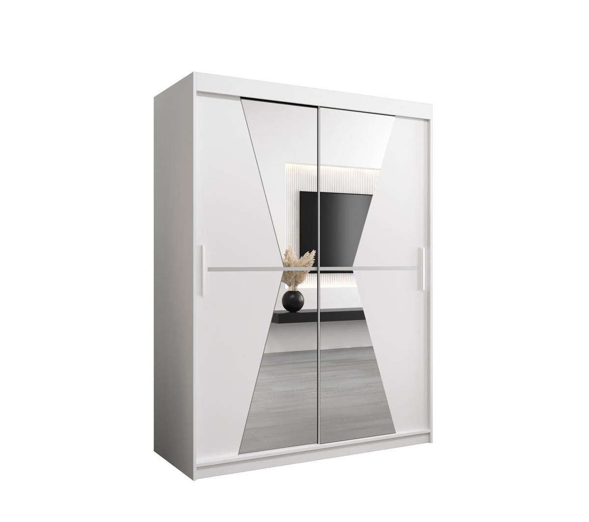 SCHWEBETÜRENSCHRANK 200/150/62 2-türig - Silberfarben/Weiß, Holz/Kunststoff (150/200/62cm) - Abiks Möbel