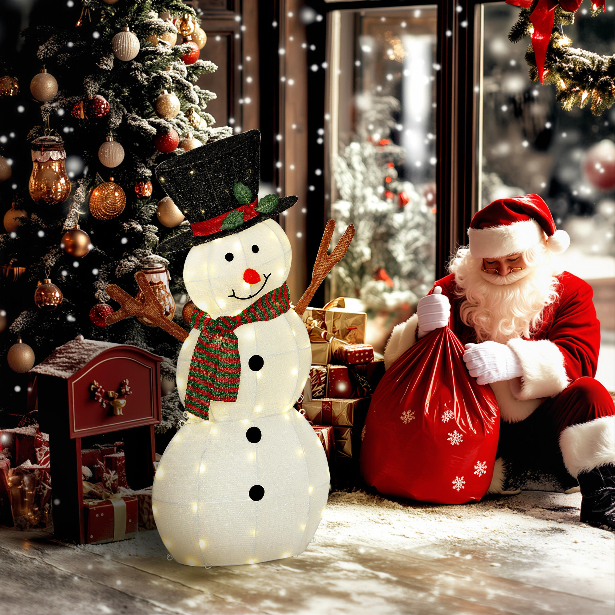 LED-SCHNEEMANN 108 cm Weihnachtsdeko mit Stahlrahmen und Spannbändern - Multicolor, Metall (20/108/78cm) - Outsunny