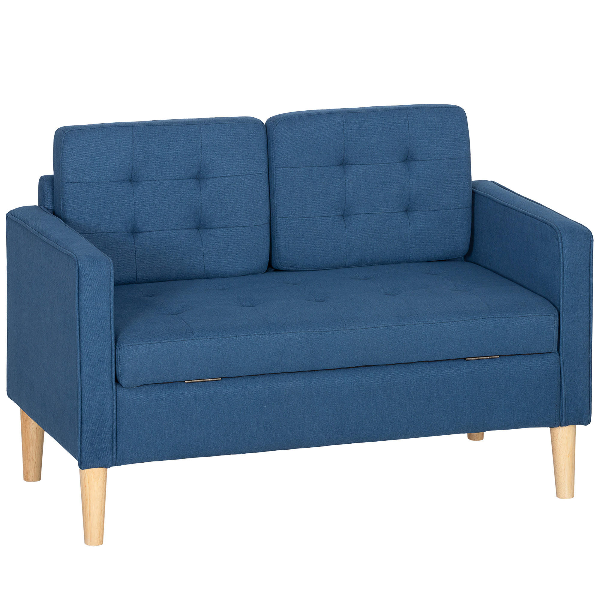 ZWEISITZER-SOFA DE-06501 Knopfheftung, Kautschukholz Blau - Blau, Holz/Textil (117/78/62cm) - ComfortXL