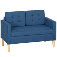 ZWEISITZER-SOFA DE-06501 Knopfheftung, Kautschukholz Blau - Blau, Holz/Textil (117/78/62cm) - ComfortXL