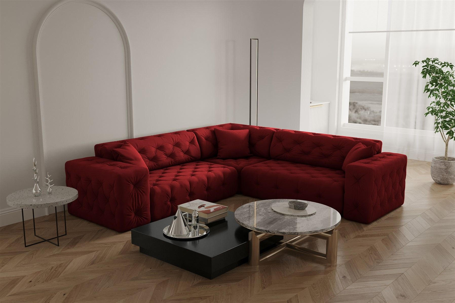 ECKSOFA Chantal - Rot, Holzwerkstoff/Textil (246/246cm) - Fun Möbel