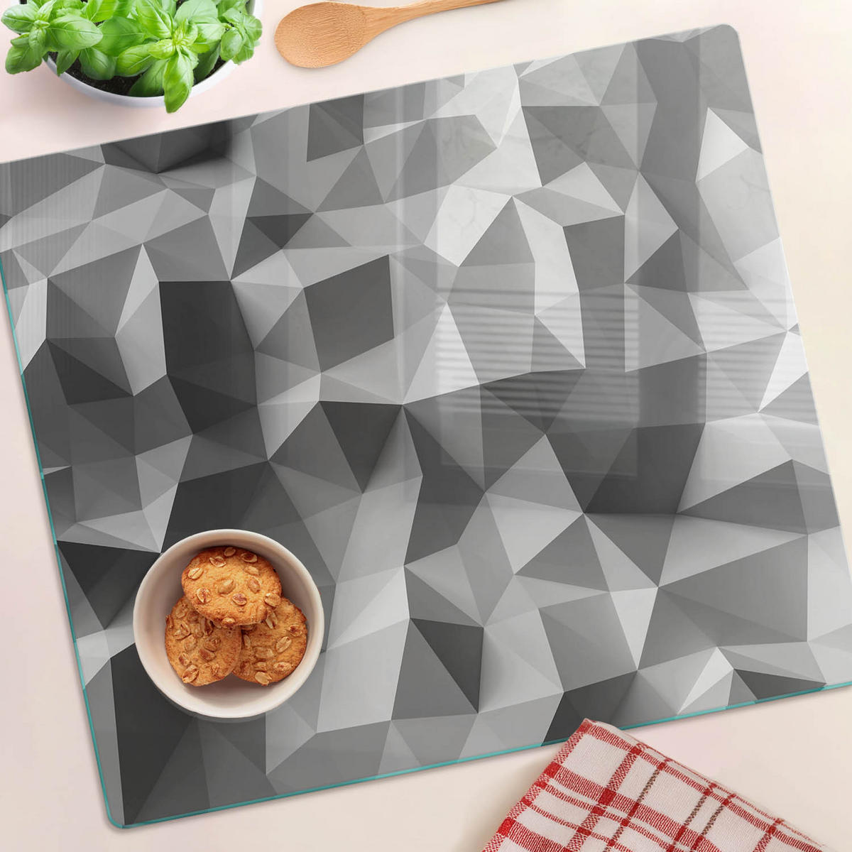 GLASPLATTE 60x52 cm Dreiecke der Abstraktion - Blau/Braun, Glas (60/0.4/52cm) - TULUP