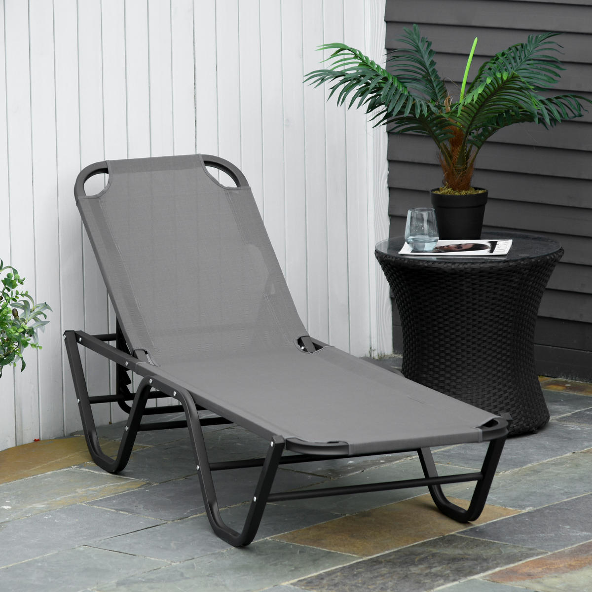 SONNENLIEGE - Grau, Textil/Metall (58.5/89/188cm) - Outsunny