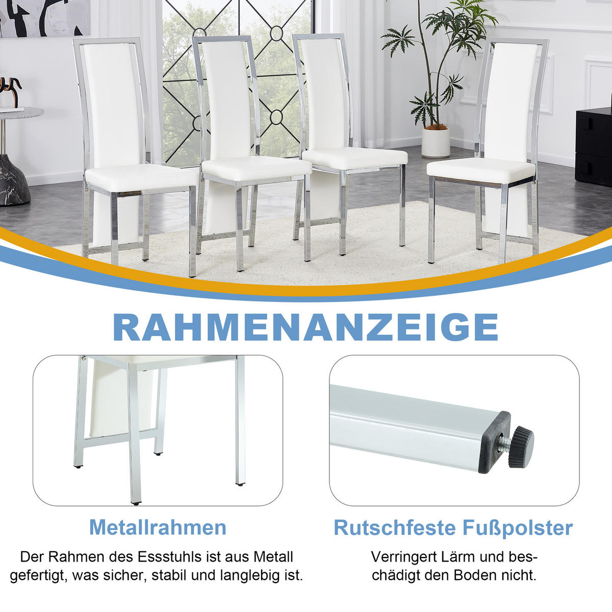 STUHL-SET DE-36611 4 Stück mit PU-Bezug und Metallrahmen Weiß - Weiß, Metall (42.7/109/44cm) - ComfortXL