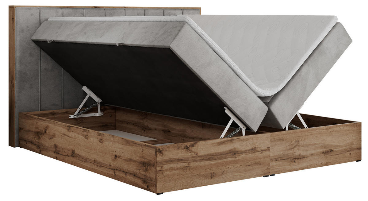 BOXBETT BELLISSIMO 200/200 Hellgrau Velvet - H4 - Hellgrau, Holz/Textil (200/200cm) - MKS