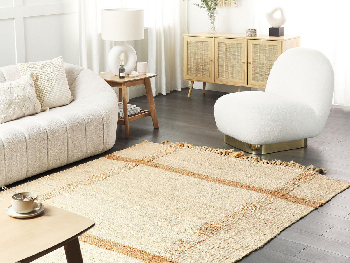 TEPPICH geflochten Yelmez 200/140 cm - Beige, Naturmaterialen (140/200cm) - Beliani