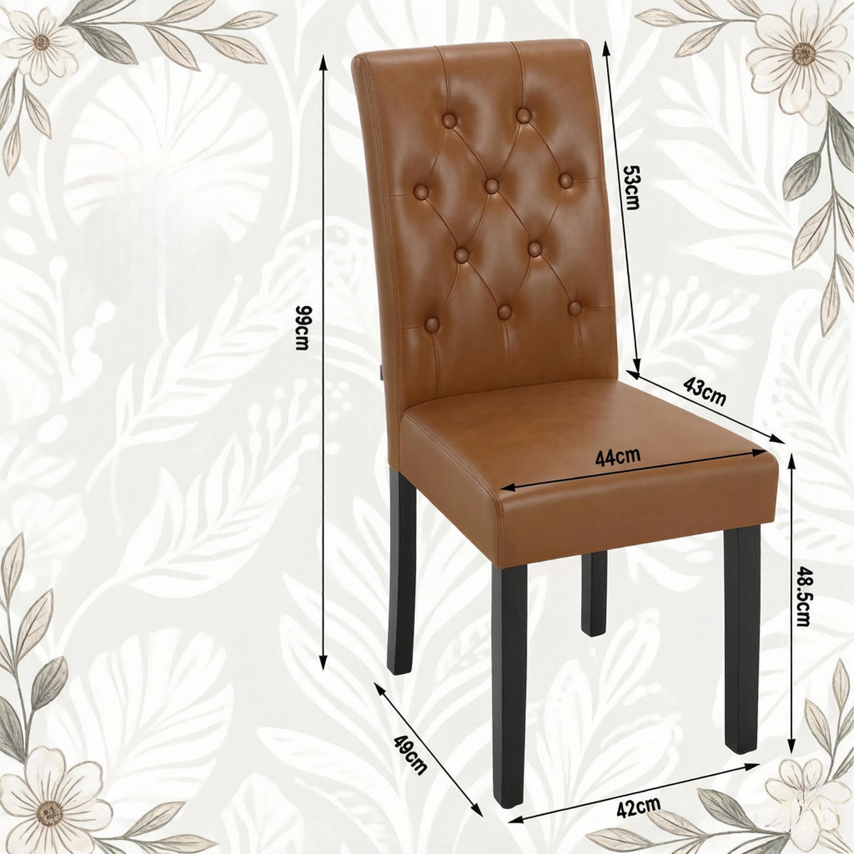 STUHL-SET DE-36178 2 Stück mit Holzbeinen Schwarz - Braun, Holz (49/99/42cm) - ComfortXL