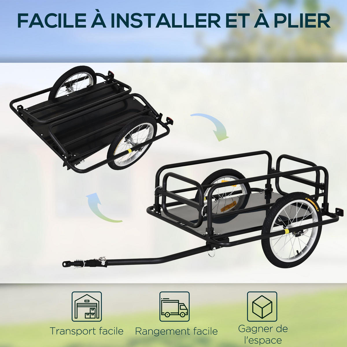 FAHRRADANHÄNGER DE-18164 klappbar, 70L Ladevolumen Schwarz - Schwarz, Metall (71.5/49/139cm) - ComfortXL