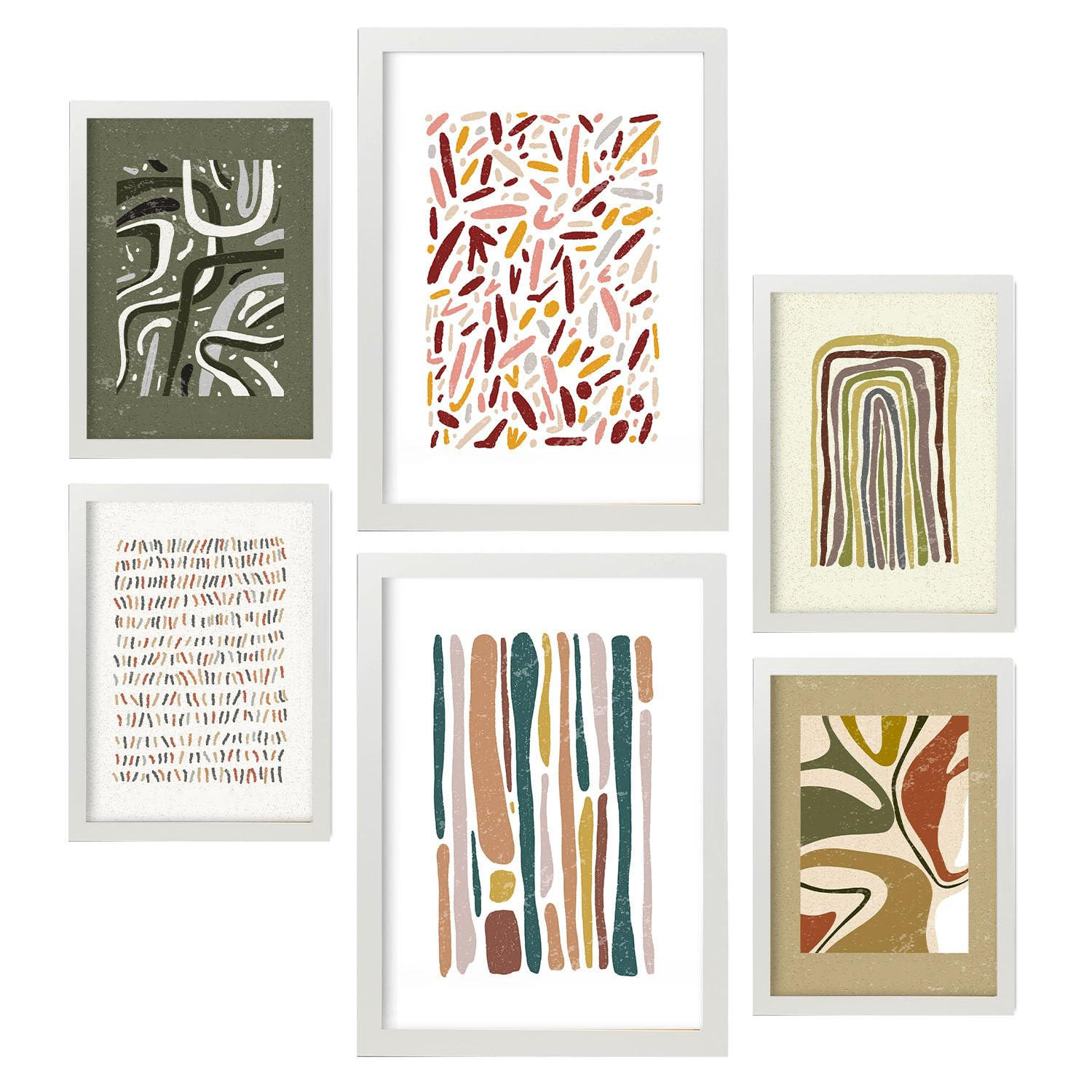 POSTER Set Mit 6 Drucken Von Muster 2 In Der Sammlung Von Ethnischenabzügen Dekorative Rahmen Für Ihr Zuhause Wandkunstdruck A3 & A4 Weißer Rahmen - Weiß, Papier (29/3cm) - Nacnic