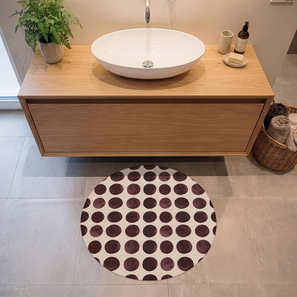 KOUPELNOVÁ PŘEDLOŽKA Puntíky - Vzor - Hnědý 70x70 cm - bordeaux, textil/plast (70/70cm)