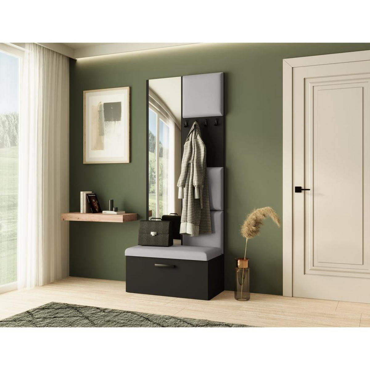 GARDEROBE Margaret III 81/203/43 mit gepolsterten Paneelen - Schwarz/Grau, Holzwerkstoff/Kunststoff (81/203/43cm) - Beautysofa