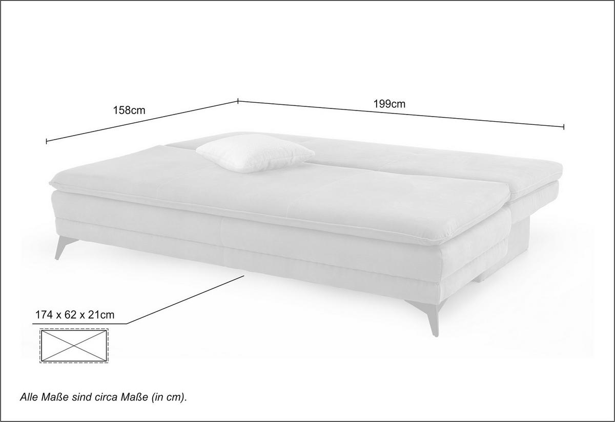 DAUER-SCHLAFSOFA Wellenunterfederung integr.Topper Bettkasten B202/T105/H90 cm, Liegefläche 158x199 cm, Mikrofaser Hellgrau / 15157 - Hellgrau/Schwarz, Textil/Metall (202/90/105cm) - luma-home