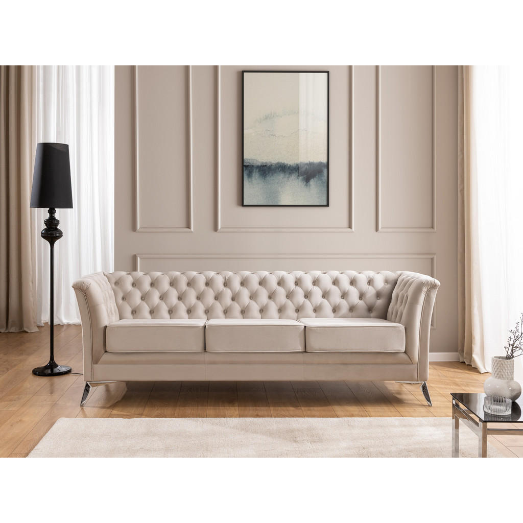 Thumbnail - S-Style Möbel Sitzgarnitur, Beige, Textil, Echtholz,Birke, Buche, 5-Sitzer, Füllung: Polyetherschaumkern, 237x78x82 cm, ...