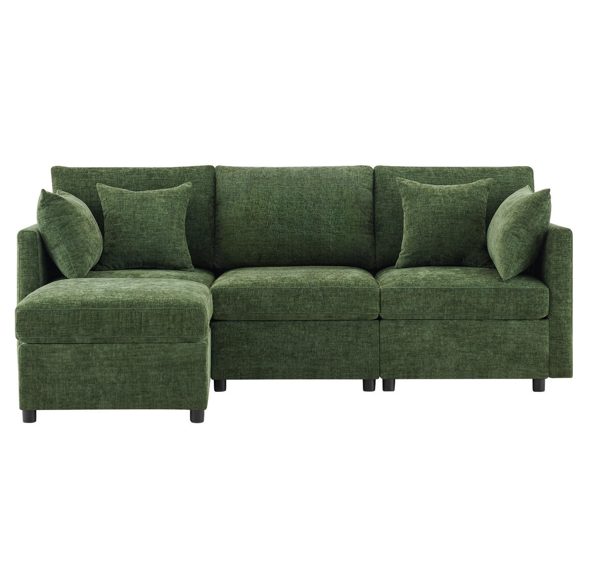 ECKSOFA 216/161/81 cm grün aus Chenille modular mit Hocker - Grün, Textil (161/216cm) - OKWISH