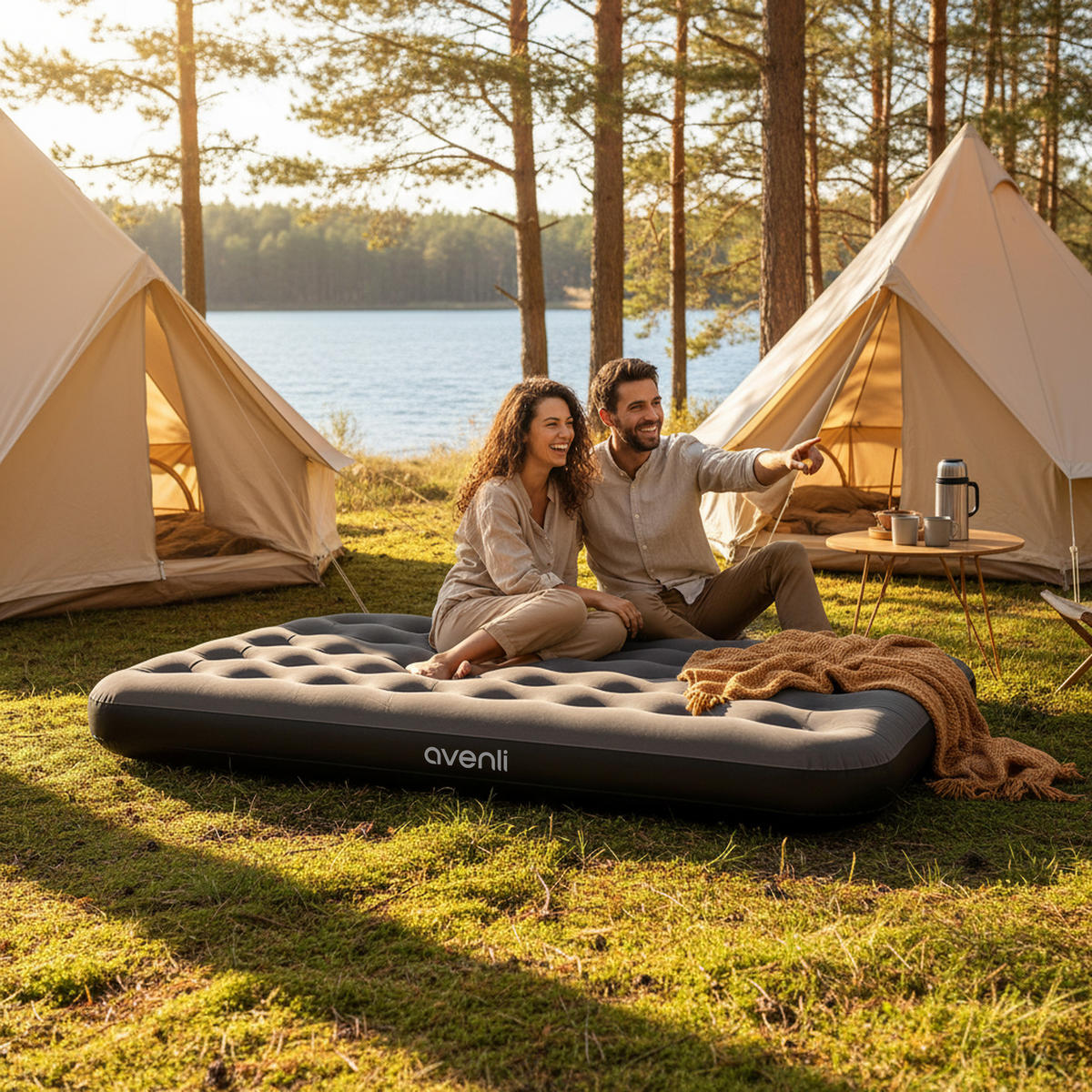 LUFTBETT Luftmatratze Camping aufblasbar 191x137x22cm - Grau, Kunststoff (137/191cm) - Avenli