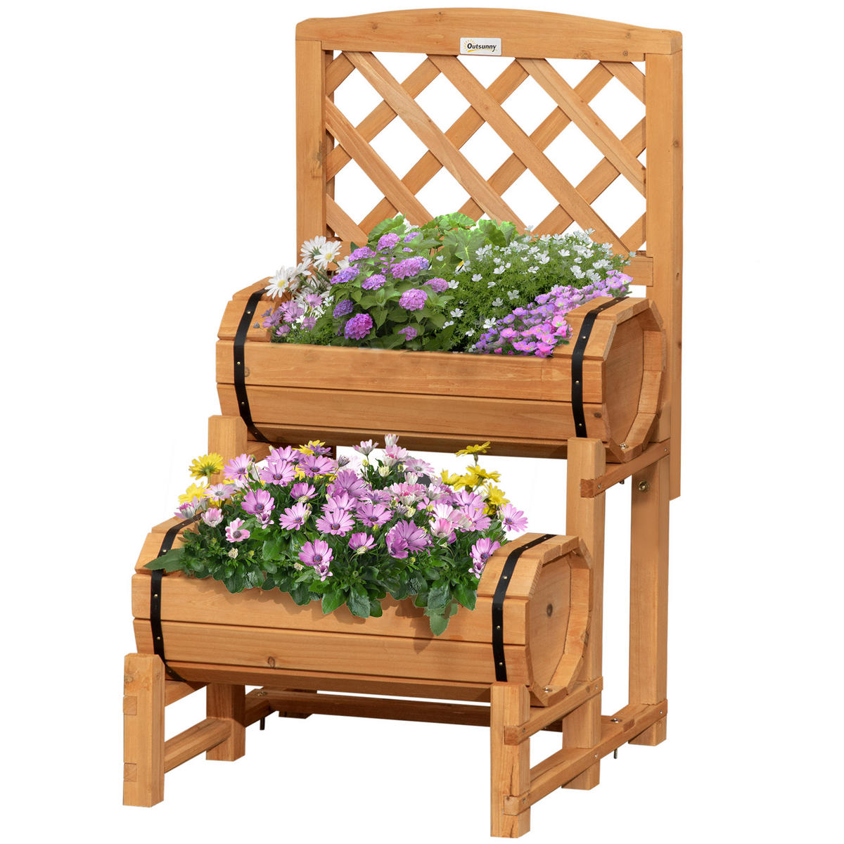 HOCHBEET DE-05343 Rustikales Fass-Design, mit Rankhilfe Natur - Gelb, Holz (45/80/45cm) - ComfortXL