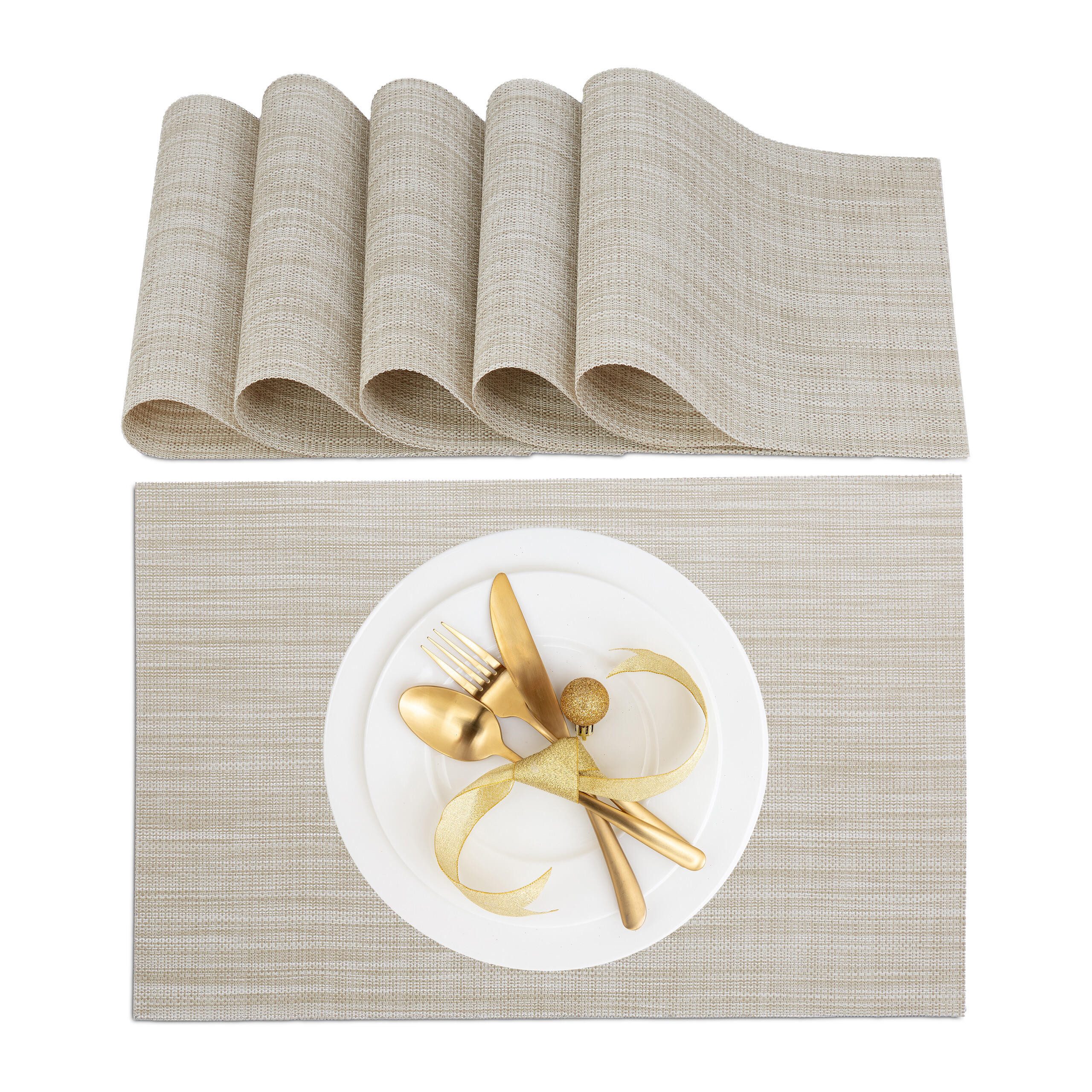 6TLG.TISCHSET - Creme, Kunststoff/Textil (30/45/0.1cm) - Relaxdays
