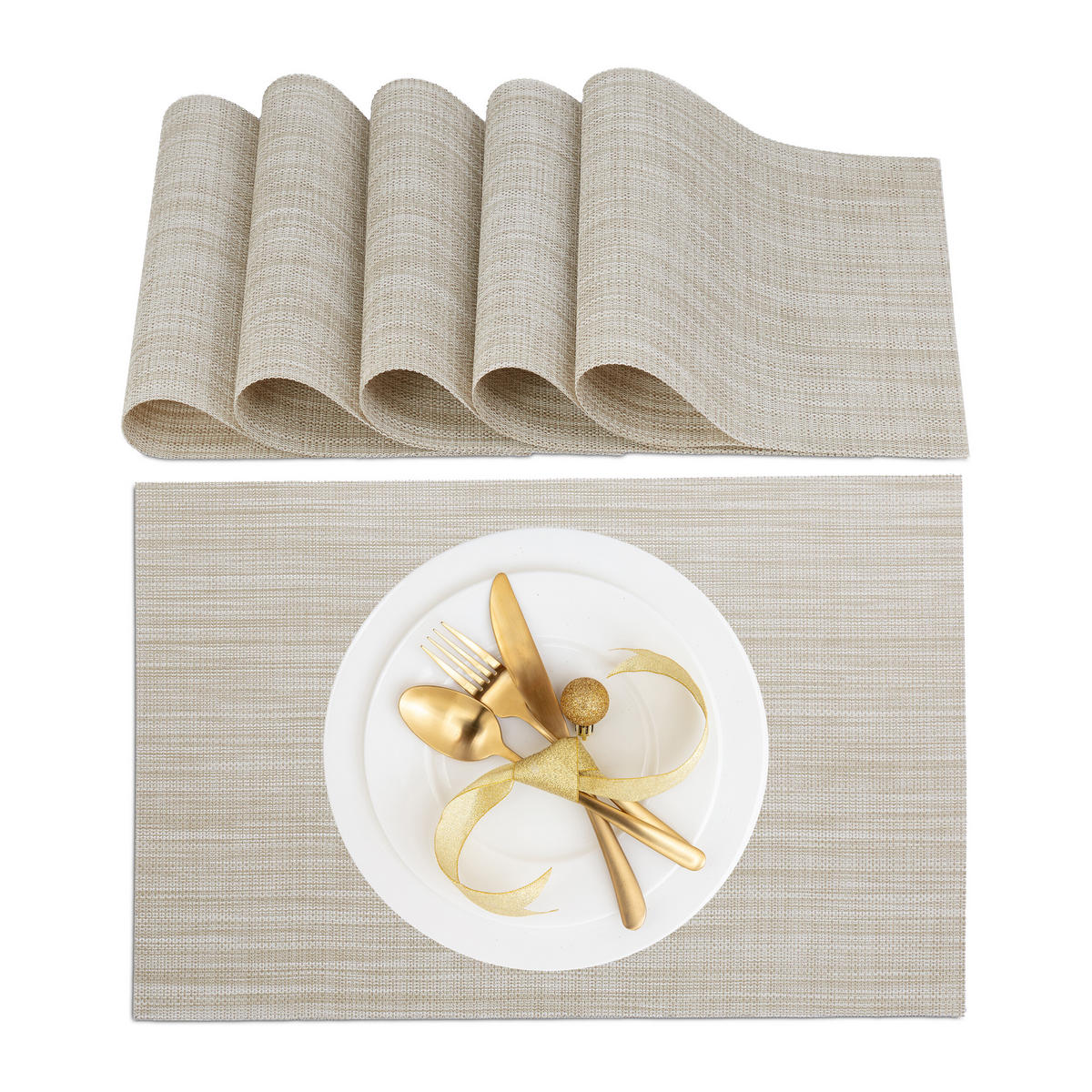 6TLG.TISCHSET - Creme, Kunststoff/Textil (30/45/0.1cm) - Relaxdays