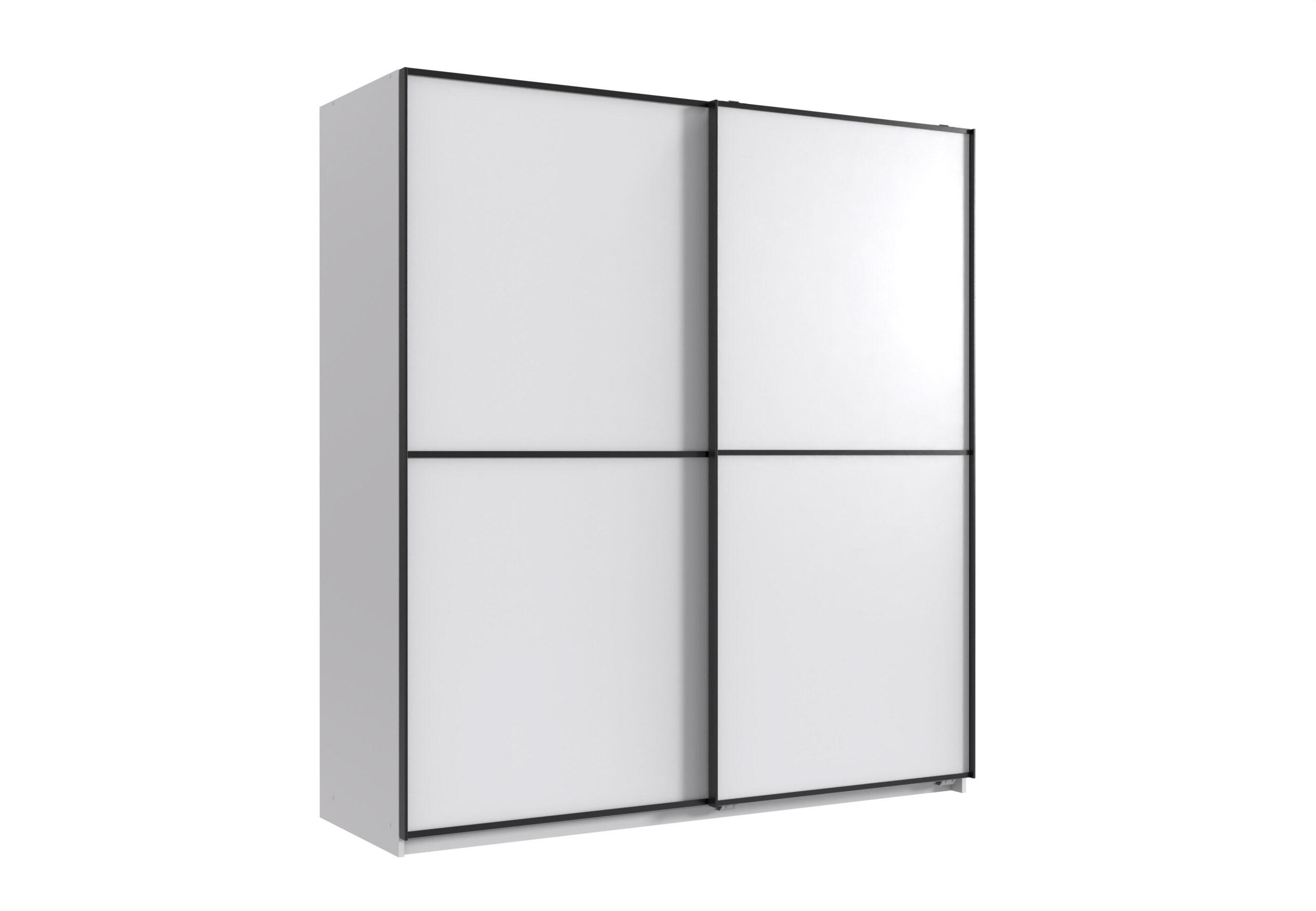 SCHWEBETÜRENSCHRANK Ulm in Weiß mit Aufleistungen in Schwarz 135 x 198 x 65 cm (B x H x T) Kleiderschrank ohne Spiegel - Weiß, Holzwerkstoff (80/200/120cm)